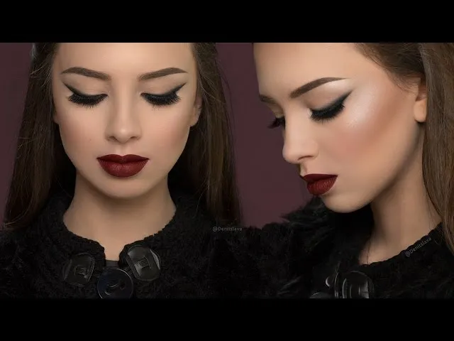 Soft Winged Eyeliner with Dark Lips